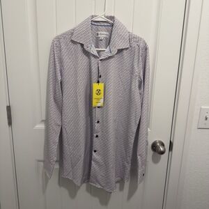 CXL By Christian Lacroix Men's White Blue Red Dot Dress Shirt Size Medium